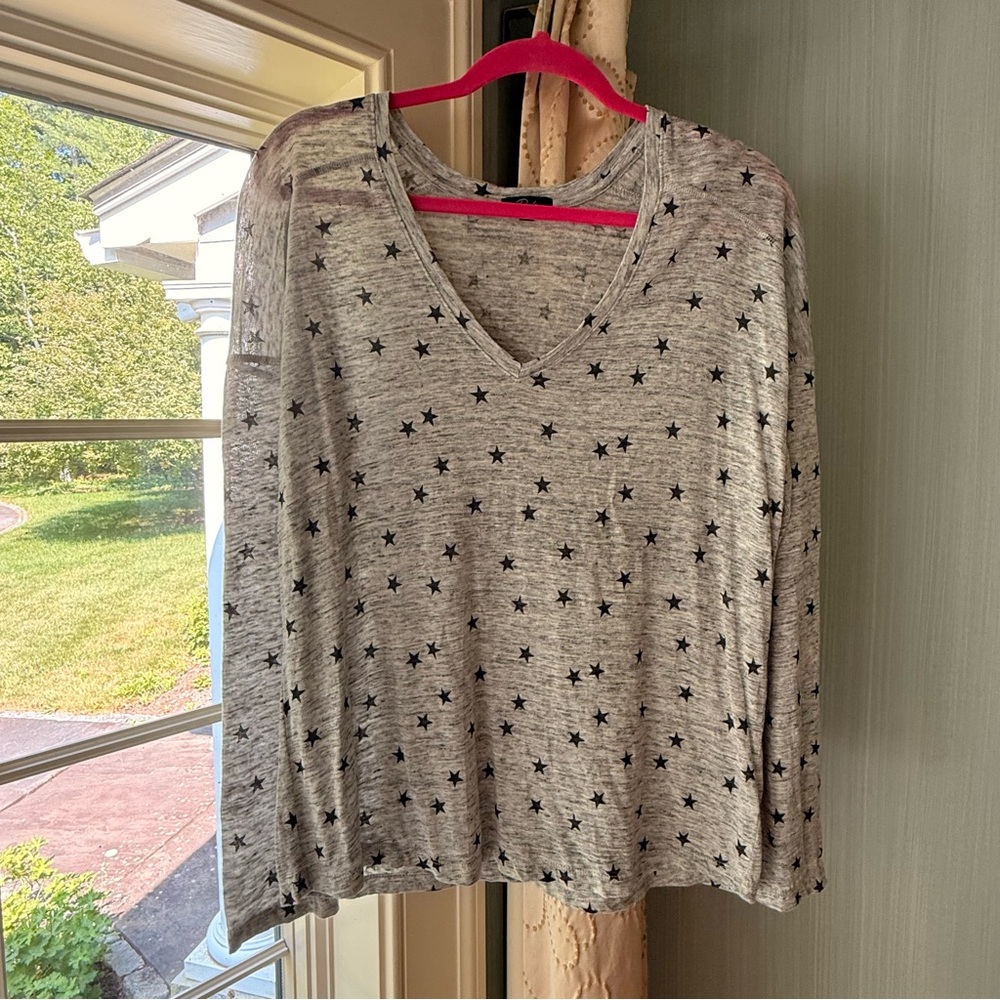 Rails Grey Long Sleeve Linen Tee with Black Stars Size Large